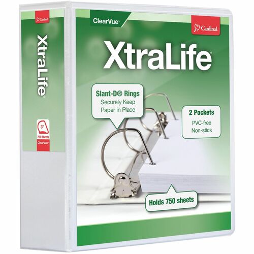 Cardinal Clearvue Binder, D-Ring, 3" Capacity, 11"x8-1/2", White