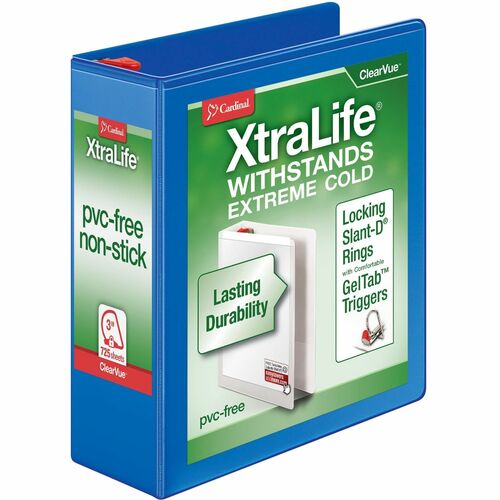Cardinal Clearvue Binder, D-Ring, 3" Capacity, 11"x8-1/2", Blue