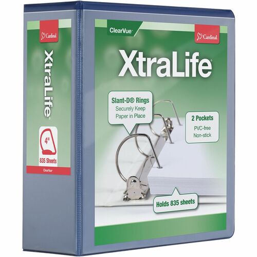 Cardinal Clearvue Binder, D-Ring,4" Capacity, 11"x8-1/2", Blue