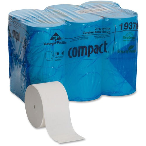 Georgia-Pacific Bath Tissue, Coreless, 2-Ply, 1500 Shts,18 Rolls/PK, White-GPC19378