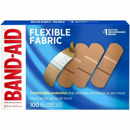 Johnson & Johnson Bandages,Flexible Fabric,Self-Adhesive,1 Size,1",100/BX