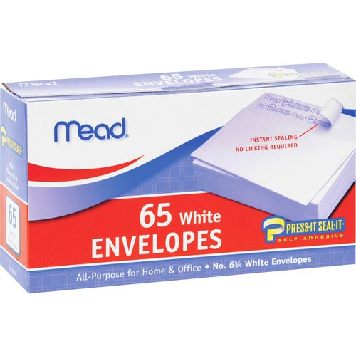 Mead Plain Envelopes, No 6.75, Self-Sealing, 65/BX, White