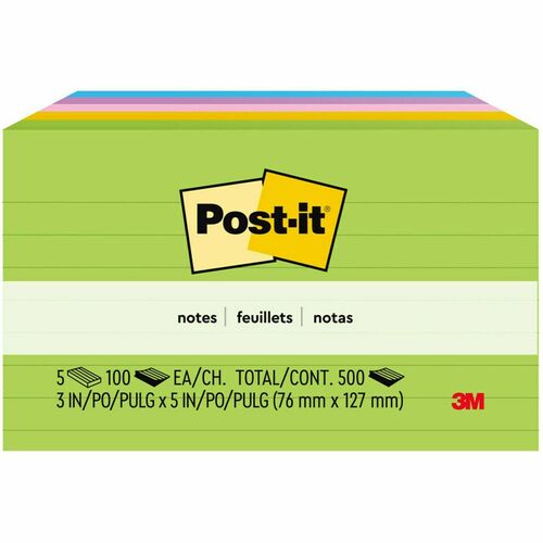 3M Post-it Notes, Lined, 3"x5",5/PK,100 Sht/Pad, Jaipur