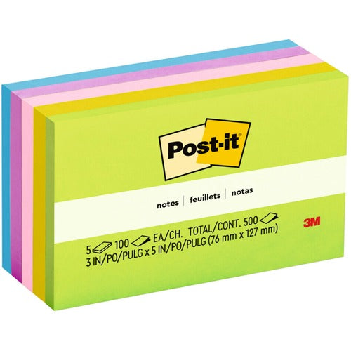 3M Post-it Notes, 3"x5",100 Sht/Pad, 5/PK, Ast Jaipur