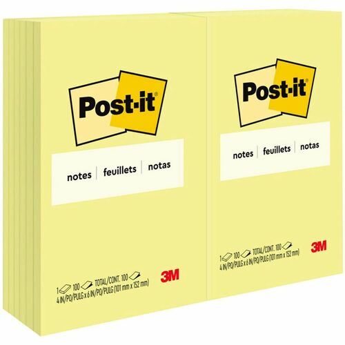 3M Post-it Notes,Original Pads,4"x6",100 SH/PD,12/PK,Canary