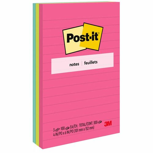 3M Post-it Notes,Lined,4"x6",100 Sht/Pad,3/PK,Cape Town AST