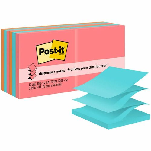 3M PopUp Note Refills, 3"x3", 100Sht/PD,12/PK, Cape Town