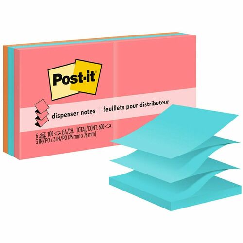 3M PopUp Note Refills, 3"x3", 100Sht/PD, 6/PK, Cape Town