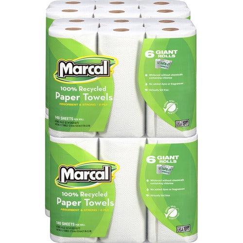 Marcal Paper Mills, Inc Paper Towels, 2-Ply, 140 Sheets/Roll, 24 Rolls/CT, White