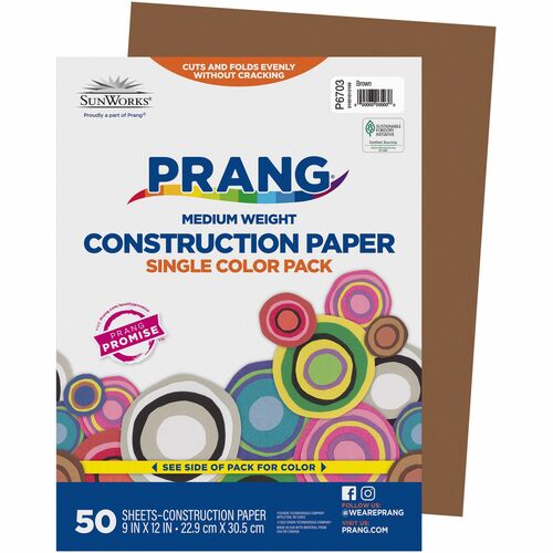 Pacon Construction Paper,Smooth Textured,9"x12",50/PK,Brown