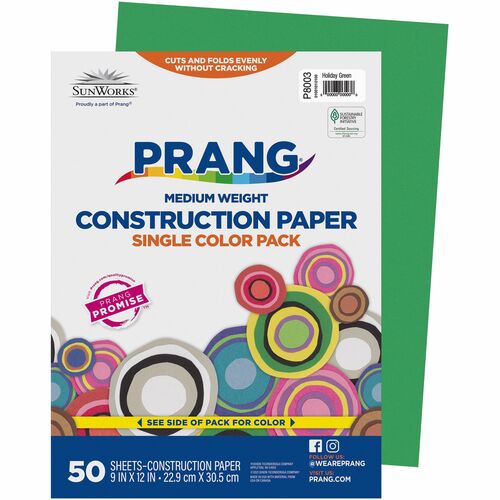 Pacon Construction Paper,Smooth Textured,9"x12",50/PK,Holiday GN