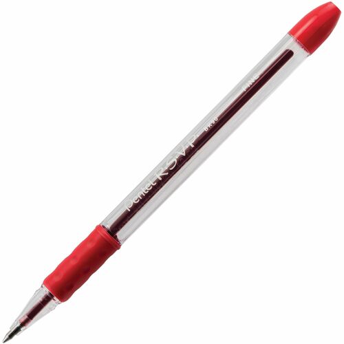 Pentel Ballpoint Pen, Fine Point, Red Ink/Clear Barrel