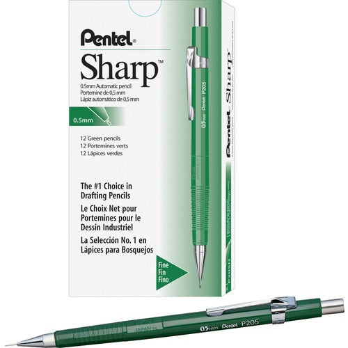 Pentel Automatic Pencil, Refillable, 0.5 mm, Green Barrel
