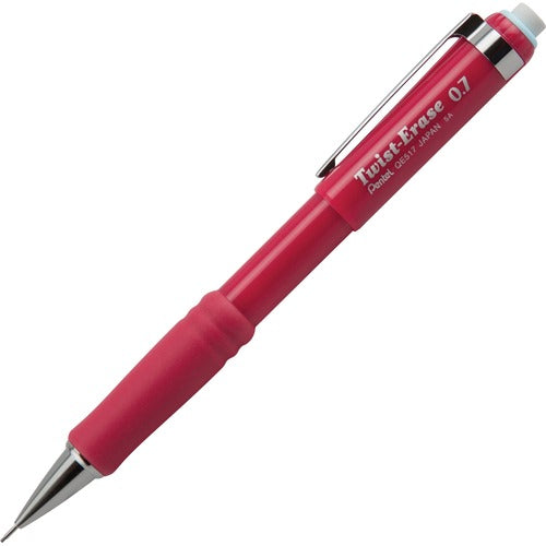 Pentel Mechanical Pencil, W/ Twist Eraser, 0.7 mm, Red Barrel