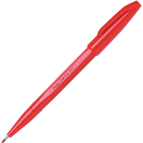 Pentel Sign Pens, Fiber Tip, Bold Point, Red Barrel/Ink