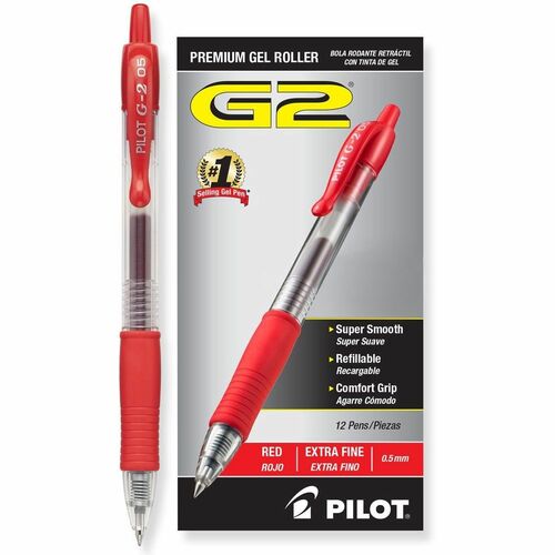 Pilot Gel Rollerball Pen,Retract.,Extra-Fine Pt,Red