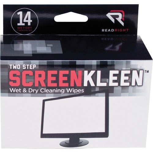 Read/Right Screen Cleaning Pads, Twin Packs, Wet/Dry Wipes, 14 Sets/BX