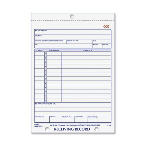 Rediform Receiving Record, Carbonless, 3 Parts, 5-1/2"x7-7/8"