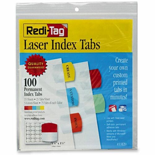 Redi-tag Laser Tabs Refill Sheets,1-1/8"x1-1/4",100/PK,AST