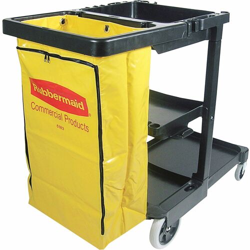 Rubbermaid Commercial Products Janitor Cart,Vinyl Bag,3 Shelves,21-3/4"x46"x38-3/8",BK/YW