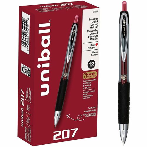 uni-ball Corporation Gel Micro Pen, Retractable, Refillable, 0.5mm, Red Ink