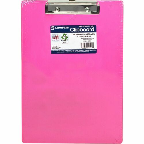 Saunders Plastic Clipboard, Letter, Holds 1/2" of Paper, Neon Pink