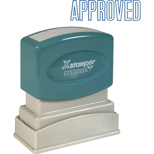 Shachihata Inc Pre-Inked Stamp "Approved", 1/2"x1-5/8" Impression, Blue Ink