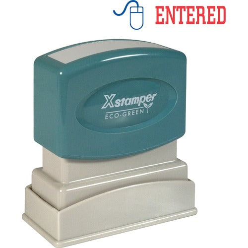 Shachihata Inc "Entered" Ink Stamp, 1/2"x1-5/8", Blue/Red Ink
