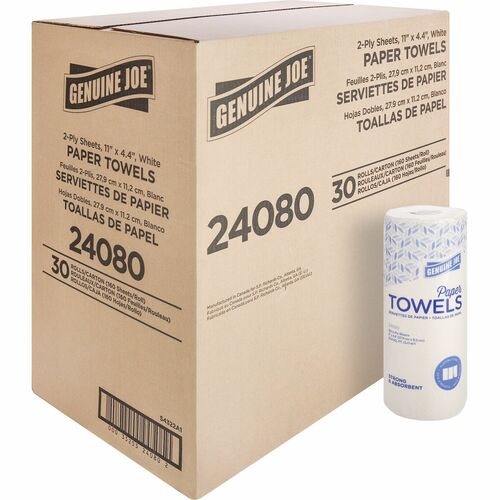 Genuine Joe Towel Roll,Paper,2-Ply,160 Shts/Roll,11"x4.4",30RL/CT,WE-GJO24080