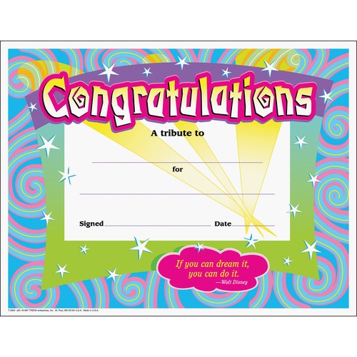 Trend Enterprises Certificate,Congrats,8-1/2"x11",30/PK,Ready to Frame