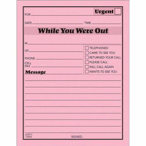 Tops Printed Message Pads,4-1/4"x5-1/2", 50 Sht/Pad,1 DZ, Pink