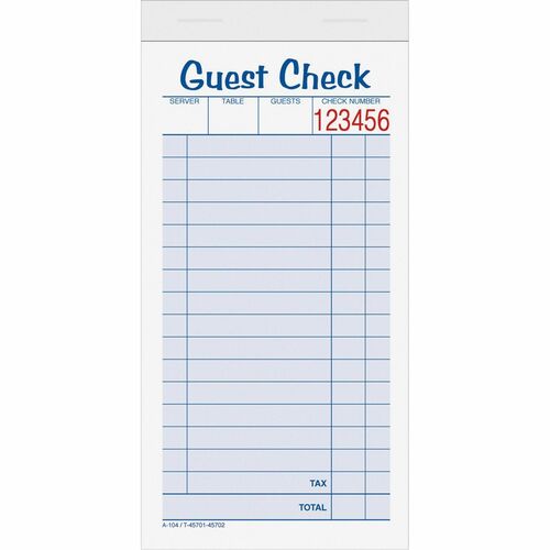 Tops Guest Check Books, 2 Part, 3-1/3"x6-3/8", 50 Sets/BK, 10/PK