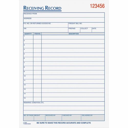 Tops "Receiving Records" Book, 3 Parts, 5-1/2"x8-7/16", 50ST/BK