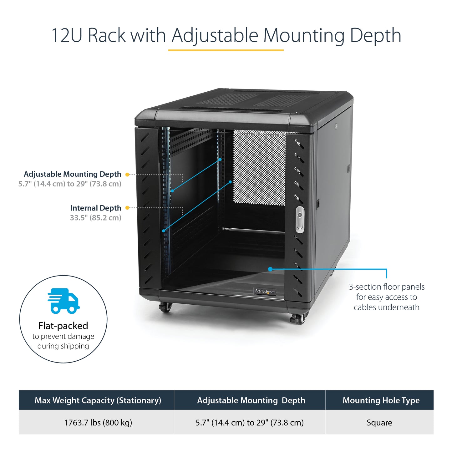 StarTech.com RK1236BKF rack cabinet 12U Freestanding rack Black