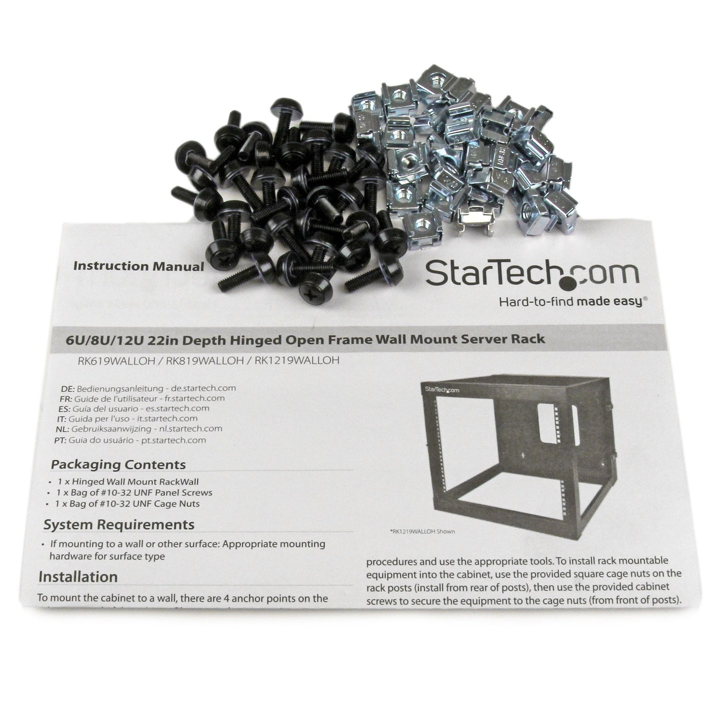 StarTech.com RK819WALLOH rack cabinet 8U Wall mounted rack Black