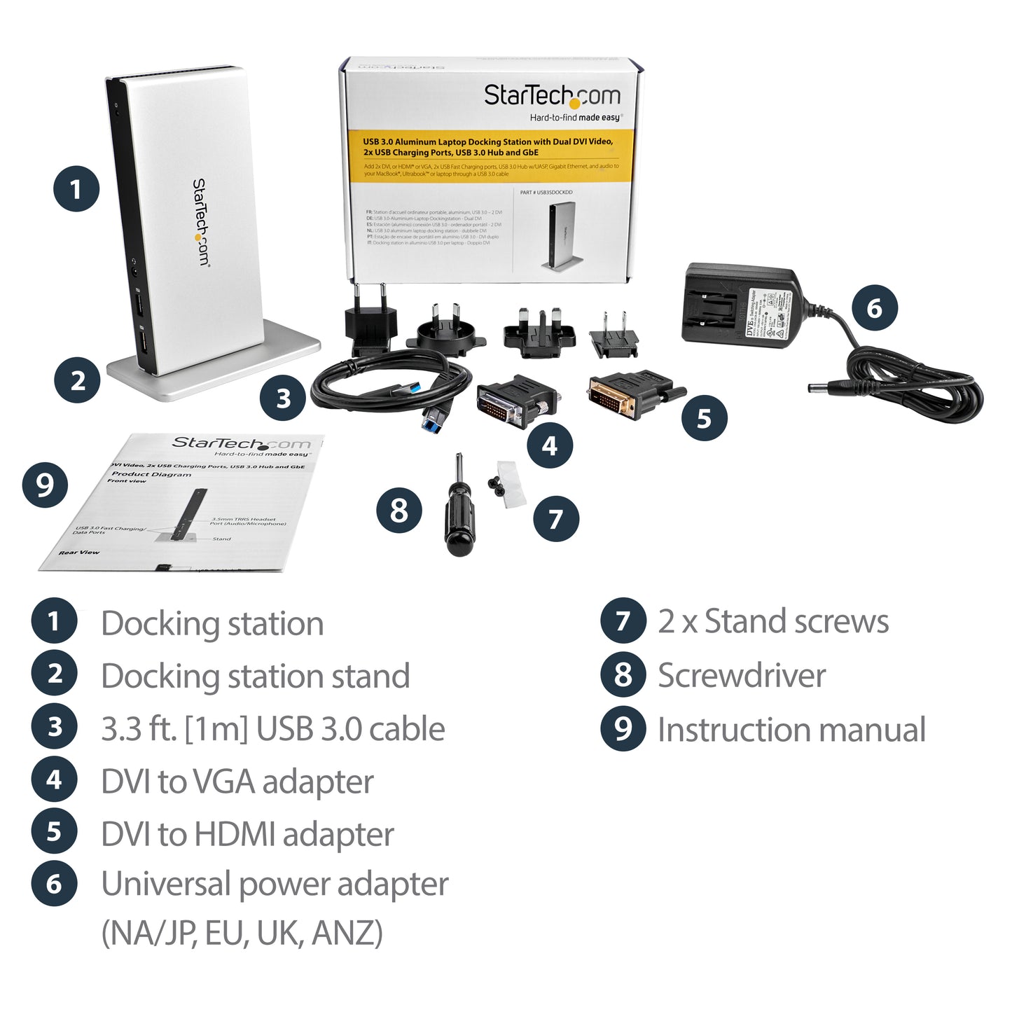 StarTech.com USB3SDOCKDD laptop dock/port replicator Wired USB 3.2 Gen 1 (3.1 Gen 1) Type-B Black, Silver