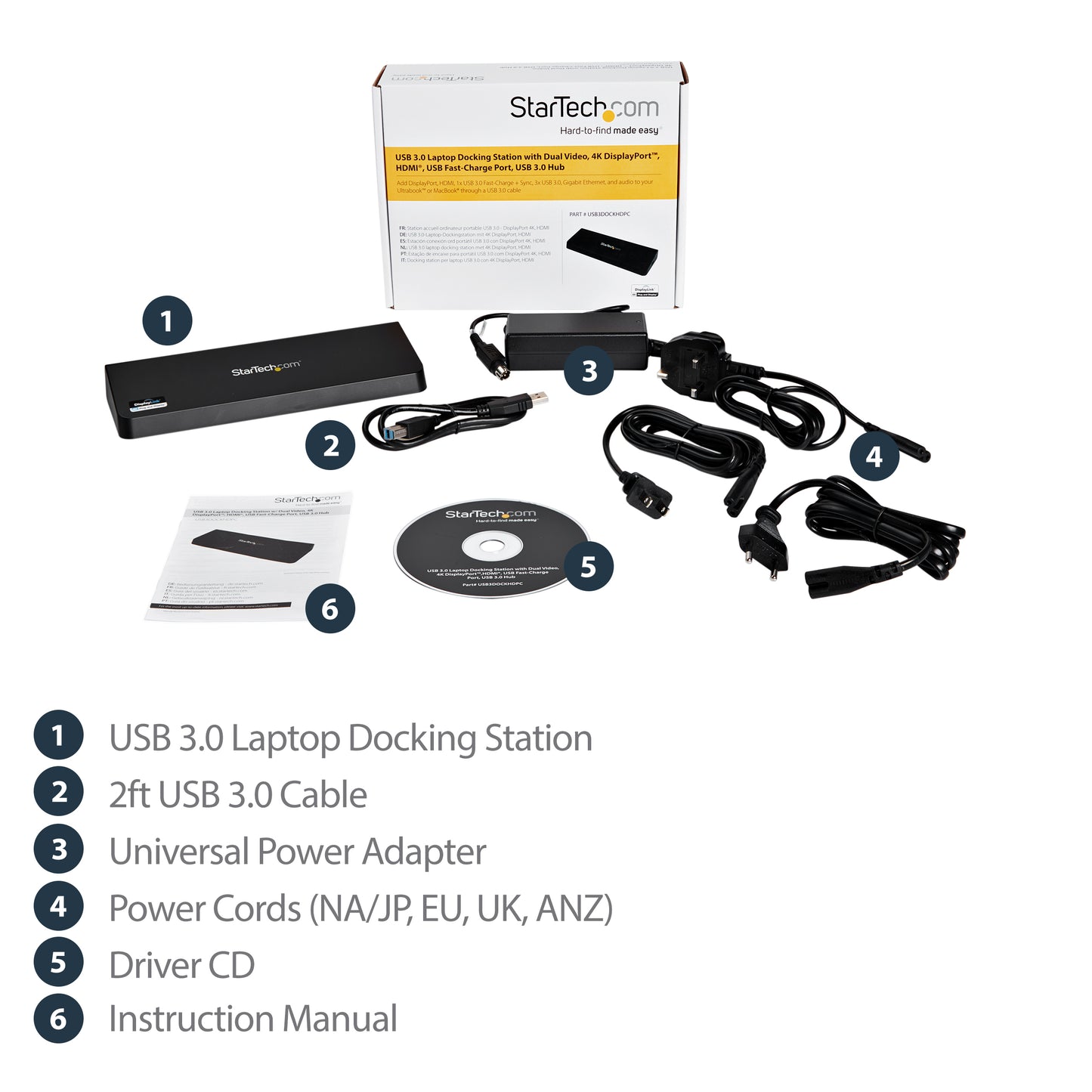 StarTech.com USB3DOCKHDPC laptop dock/port replicator Wired USB 3.2 Gen 1 (3.1 Gen 1) Type-B Black