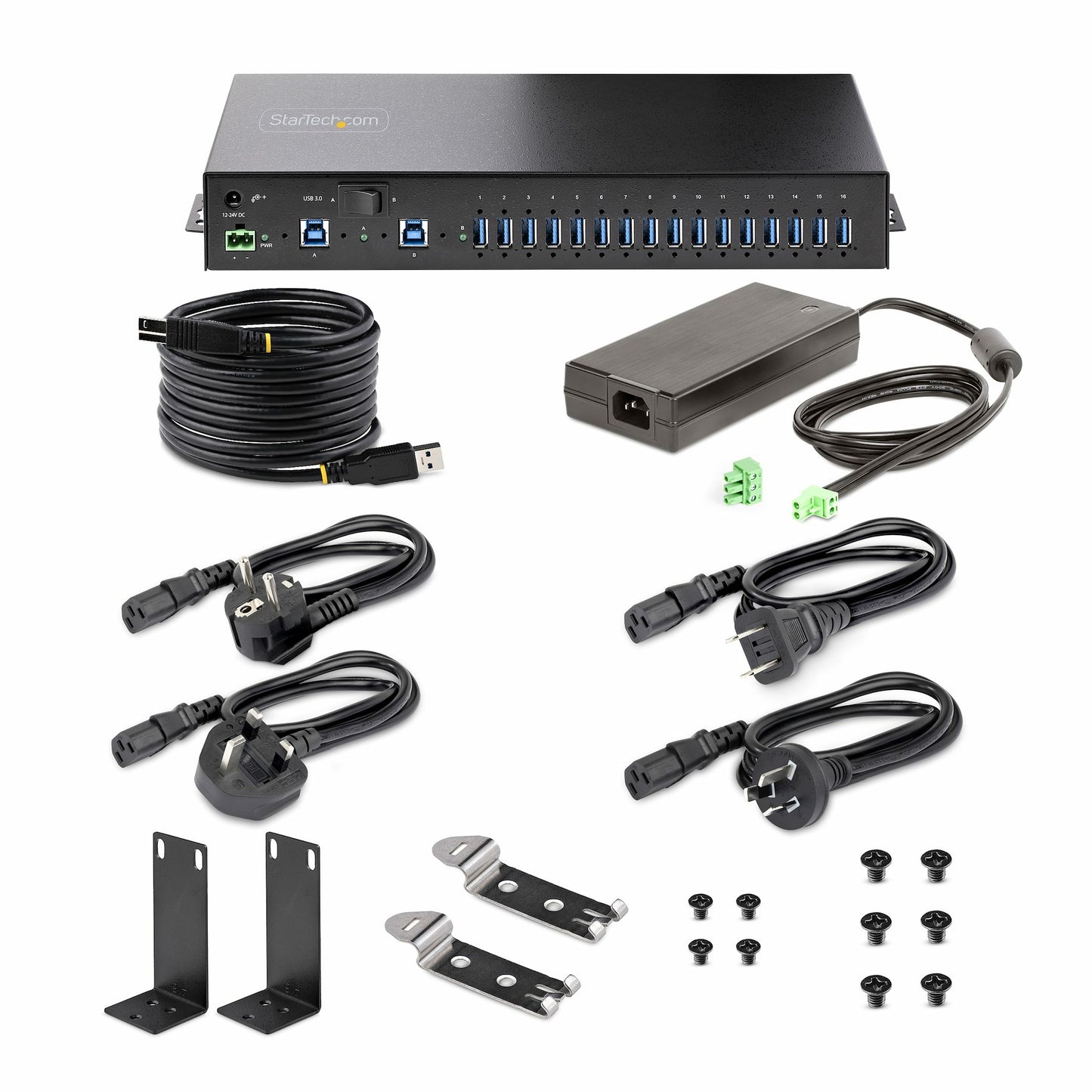 StarTech.com S5G16AINDS-USB-A-HUB interface hub 2 x USB 3.2 Gen 1 (3.1 Gen 1) Type-B 5000 Mbit/s Black