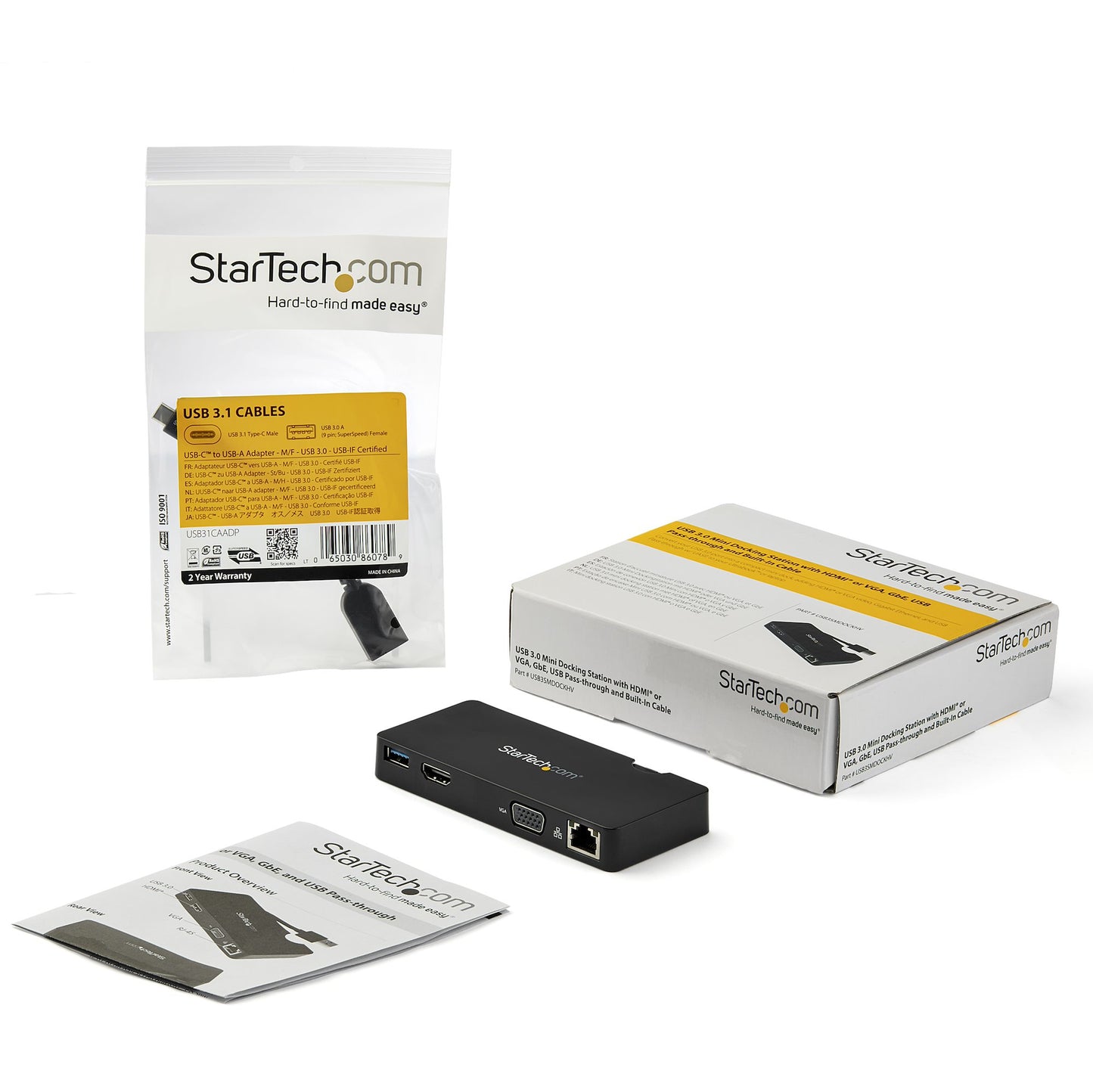 StarTech.com BNDDKT30CAHV laptop dock/port replicator Wired USB 3.2 Gen 1 (3.1 Gen 1) Type-A Black