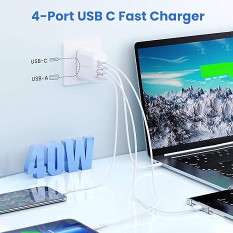4USB Ports Gan 40W Foldable Charger 2 Pack