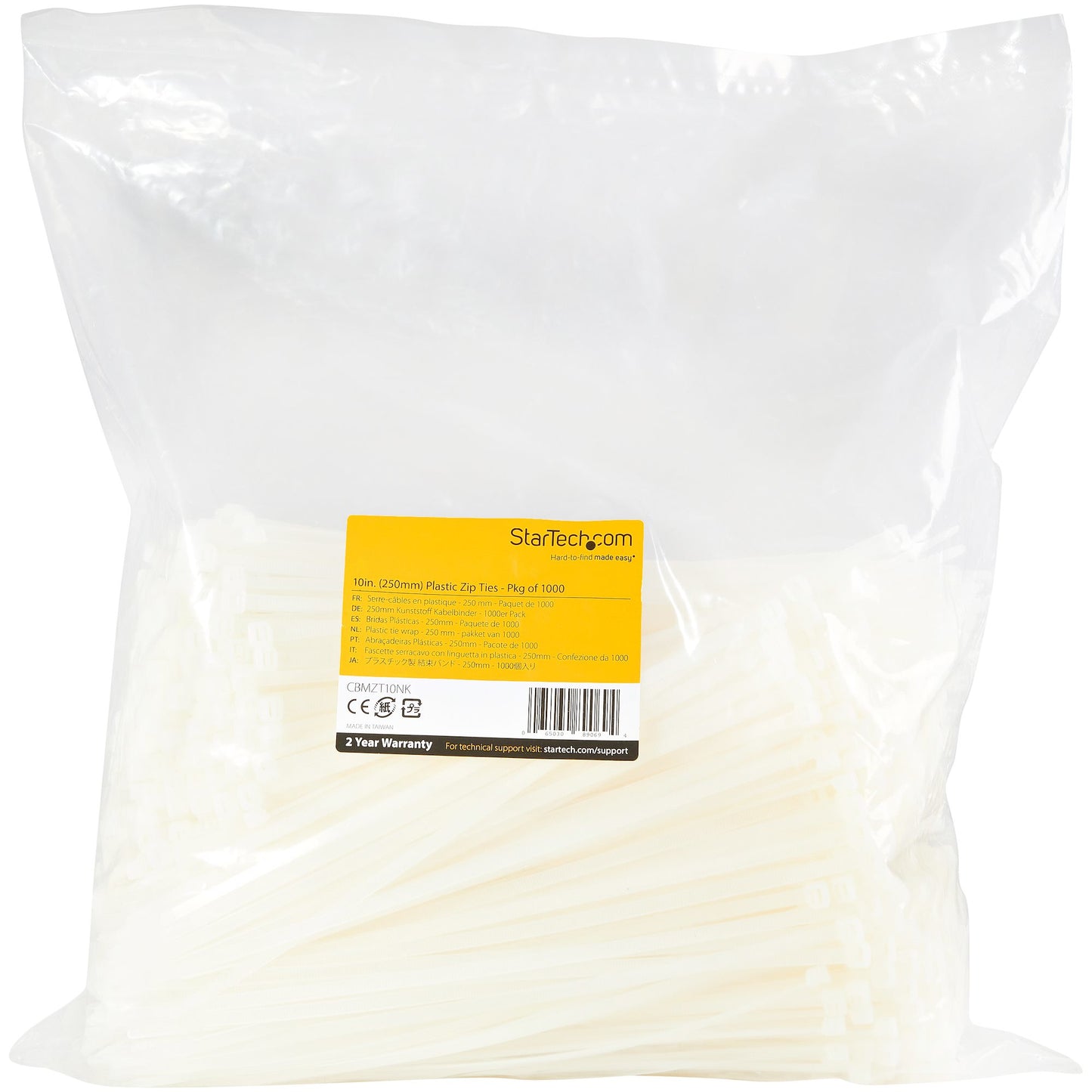 StarTech.com CBMZT10NK cable tie Releasable cable tie Nylon, Plastic White 1000 pc(s)