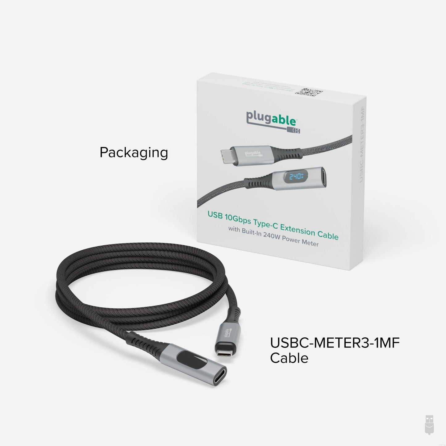 Plugable Technologies USBC-METER3-1MF USB cable USB 3.2 Gen 2 (3.1 Gen 2) 39.4" (1 m) Black
