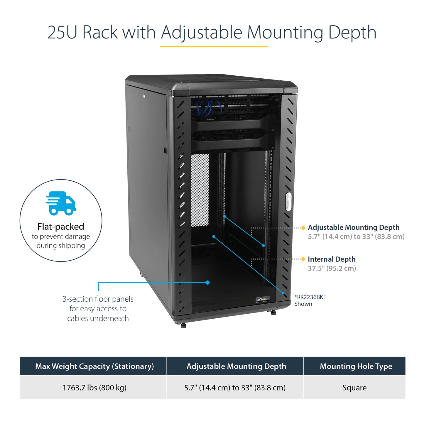 StarTech.com RK2536BKF rack cabinet 25U Freestanding rack Black