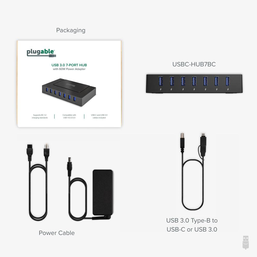 Plugable Technologies USBC-HUB7BC interface hub USB 3.2 Gen 1 (3.1 Gen 1) Type-C 5000 Mbit/s Black