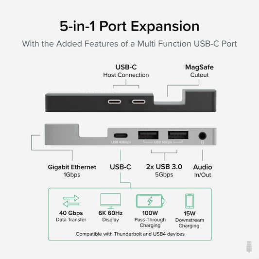 Plugable Technologies AMS-5IN1E laptop dock/port replicator Wired USB4 Silver