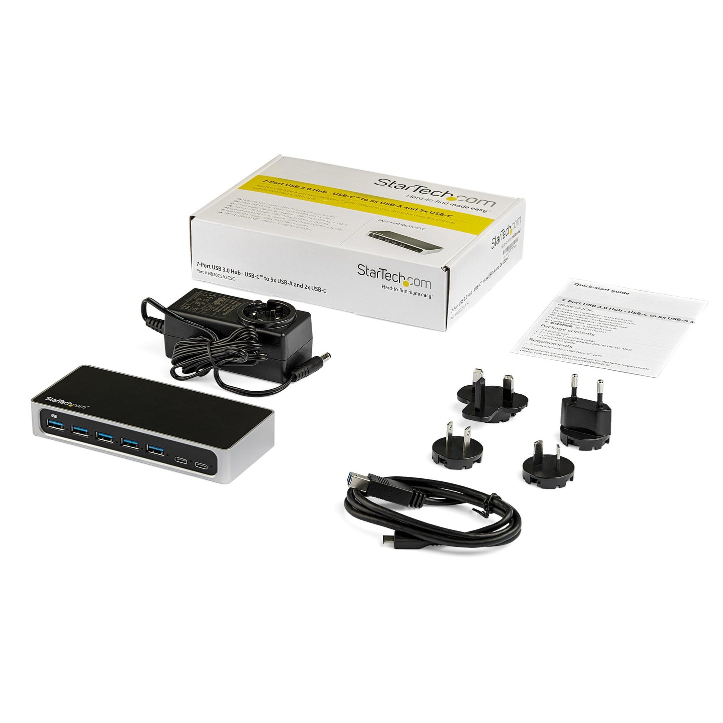 StarTech.com HB30C5A2CSC interface hub USB 3.2 Gen 1 (3.1 Gen 1) Type-B 5000 Mbit/s Black, Silver