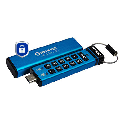 Kingston Technology IronKey Keypad 200 USB flash drive 32 GB USB Type-C 3.2 Gen 1 (3.1 Gen 1) Blue