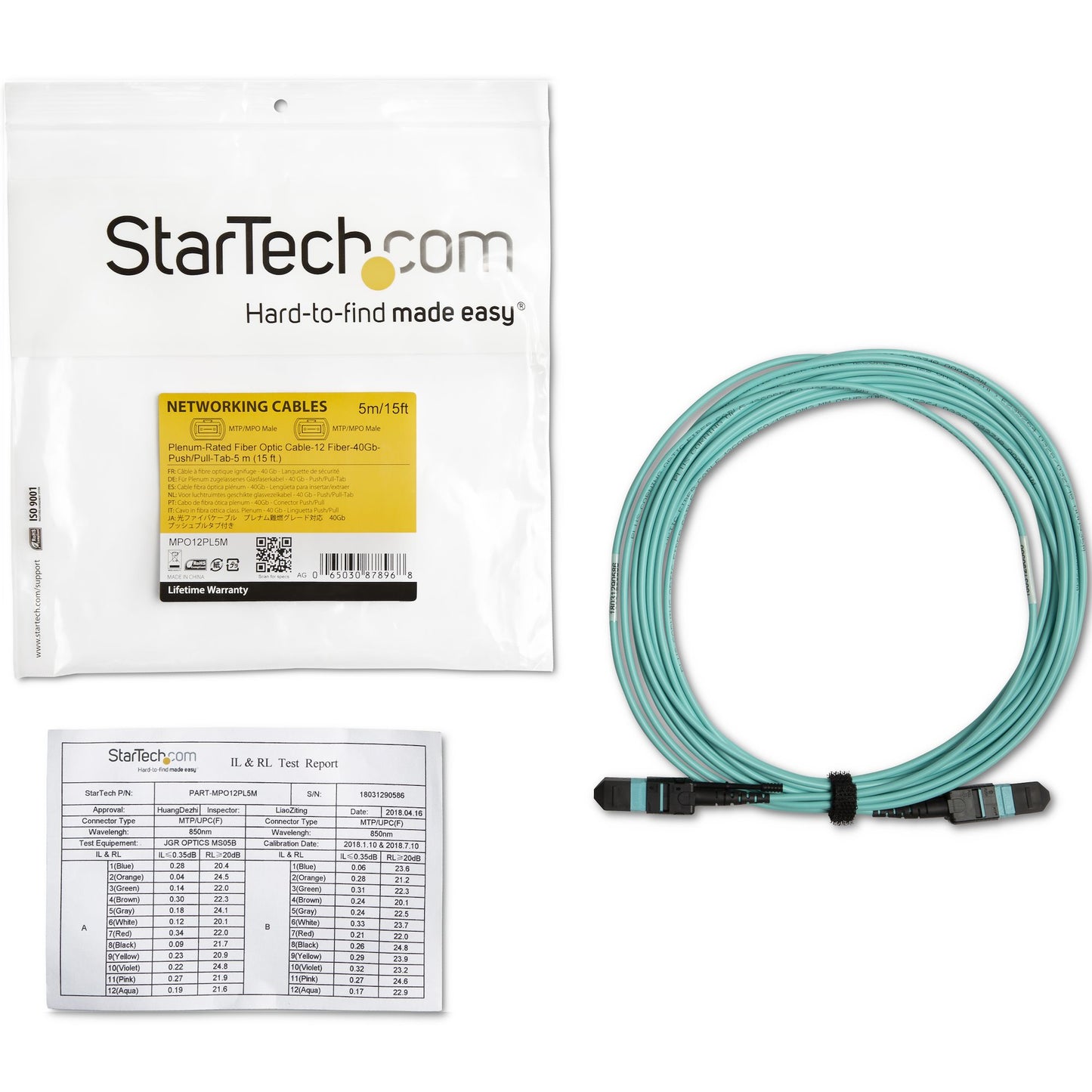 StarTech.com MPO12PL5M InfiniBand/fibre optic cable 196.9" (5 m) MPO/MTP Aqua color