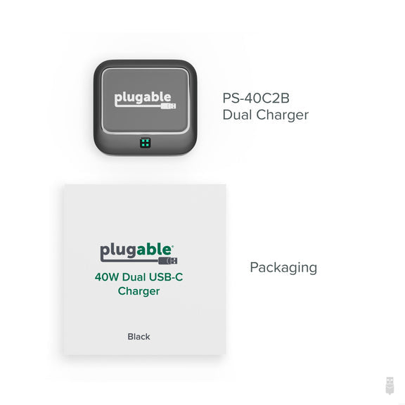 Plugable Technologies PS-40C2B mobile device charger Universal Black AC Fast charging Indoor