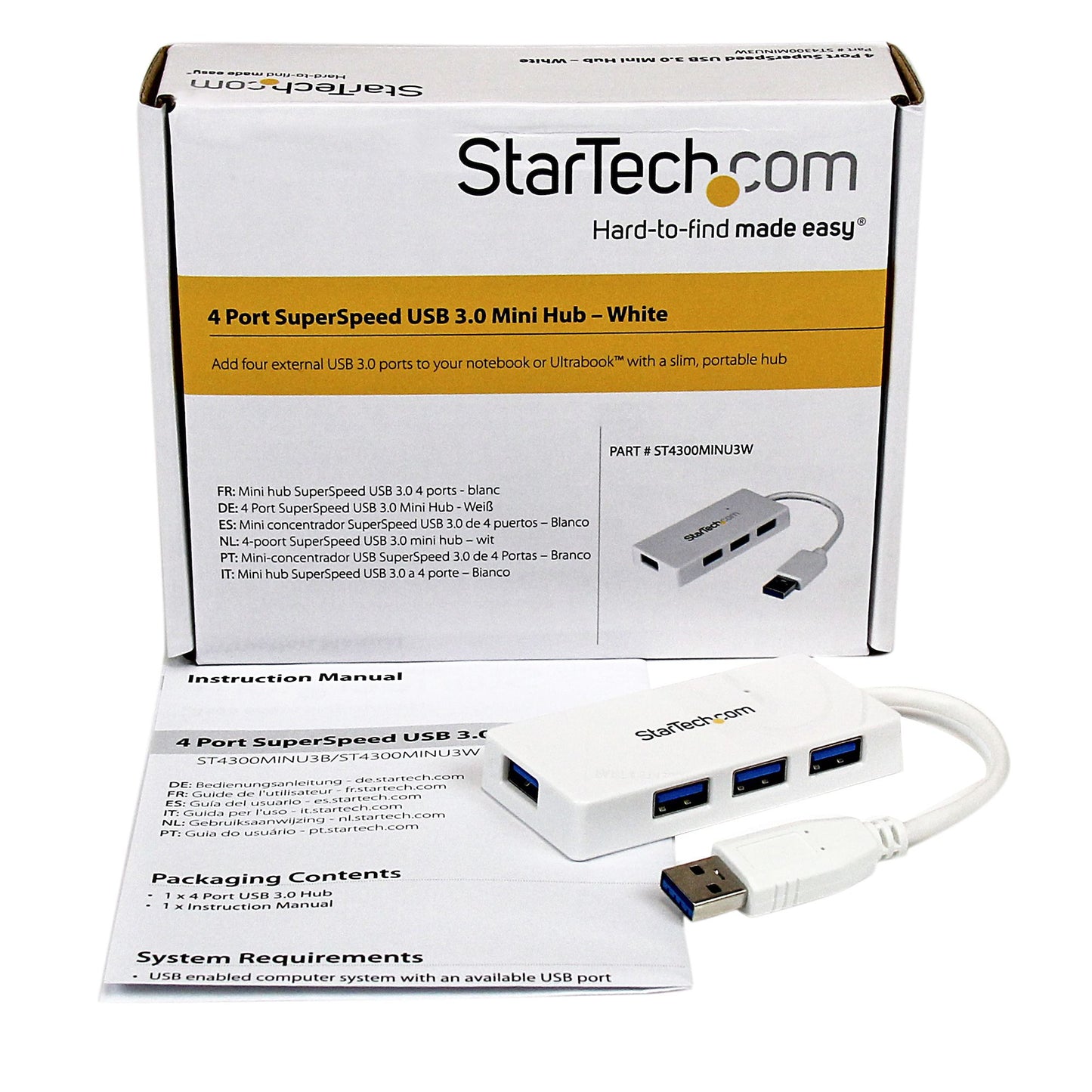 StarTech.com ST4300MINU3W interface hub USB 3.2 Gen 1 (3.1 Gen 1) Type-A 5000 Mbit/s White